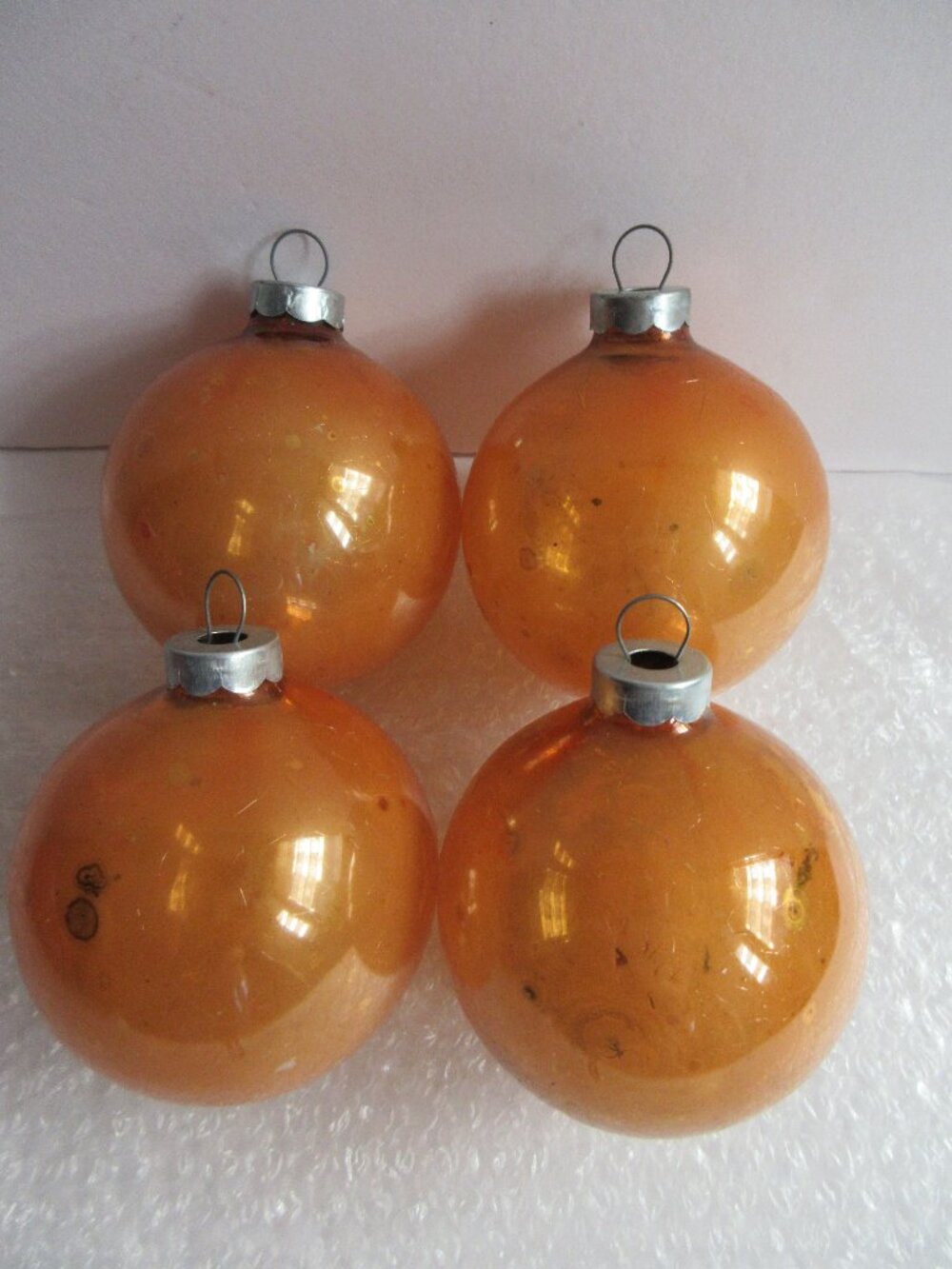Orange Glass Christmas Ornaments - Made in USA 2.5" Vintage Lot of 4 Halloween
